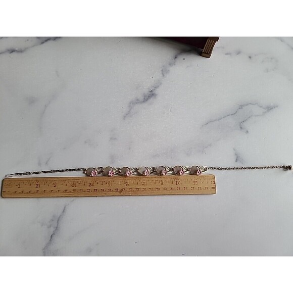 Mother of Pearl Disc Floral Enamel Adjustable Choker Necklace Vintage, READ - Picture 9 of 10